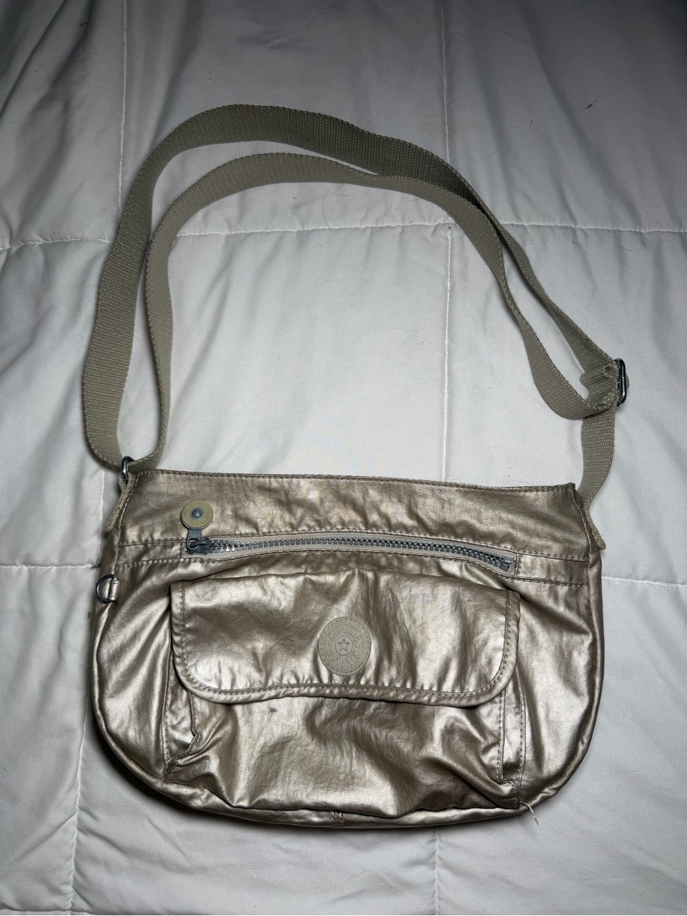 Kipling Metallic Champagne Crossbody Shoulder Bag